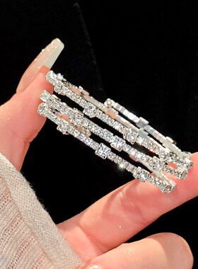 银色方块锆石手镯子女款高级感弹力手环素圈手镯手链轻奢小众手串