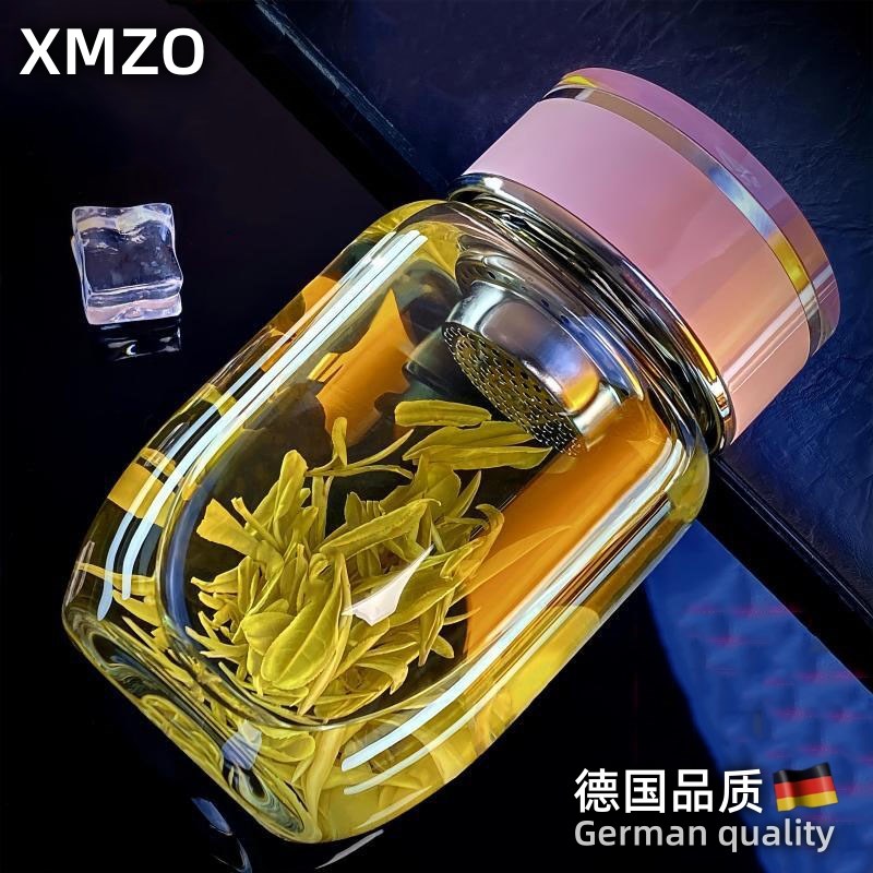 德国带盖单层玻璃杯女士时尚简约泡茶杯加厚暖手商务家用墩墩水杯图片