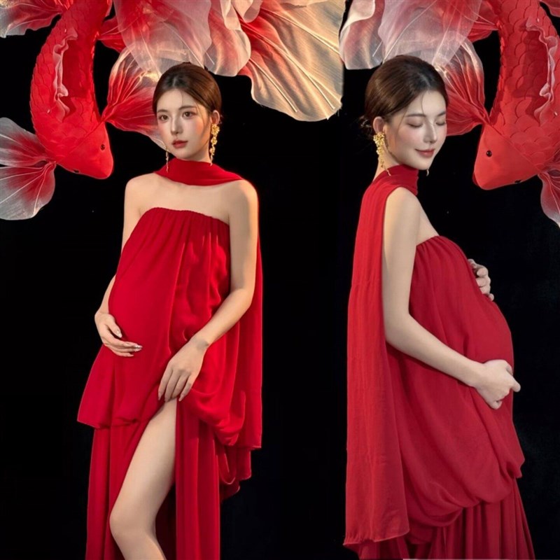 影楼孕妇新款拍照服新年锦鲤主题中国风孕妈咪写真服大肚照摄影服