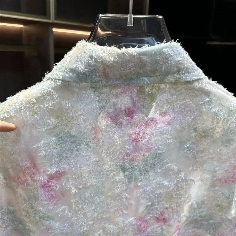 春夏季新款国风小众设计感男款碎花衬衫休L闲宽松长袖立体花卉衬