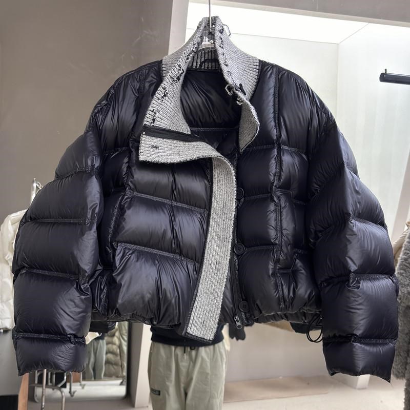 设计感针织小个子羽绒服保暖女短款冬新毛线领面包服加厚外套欧货