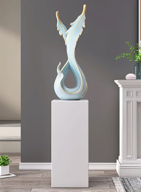 轻奢羽毛样板间落地摆件家居饰品客厅电视柜旁大理石装饰乔迁礼物