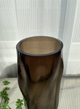 简约不规则直筒棕灰色加厚t玻璃花瓶客厅阳台落地花器软装饰品摆