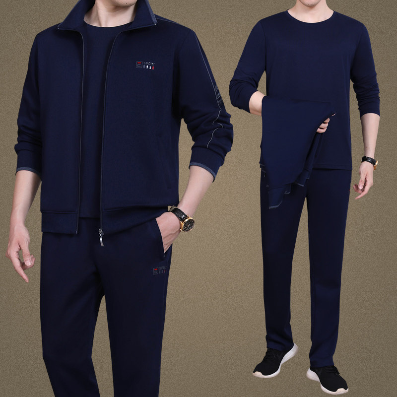 爸爸运动服套装气质男士春秋季三件套休闲宽松中老年男装衣服