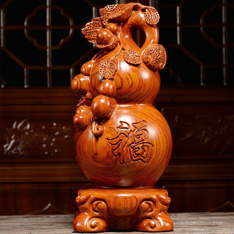 木雕摆件葫芦实木质雕刻居质式客厅书房办公公司书架摆设工艺品