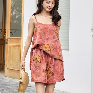 吊带桑蚕真丝香云纱亲肤滑复古印花宽松夏叉肚兜女新外穿内搭背心