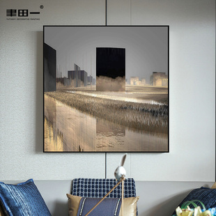 样板间玄关现代挂画客厅沙发背景墙壁画H展厅走廊科技感建筑装饰