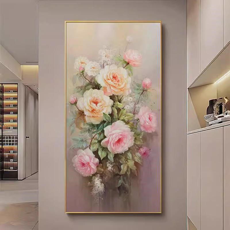 粉梦流年现代简i约玄关装饰画牡丹花餐厅卧室客厅入户走廊过道挂