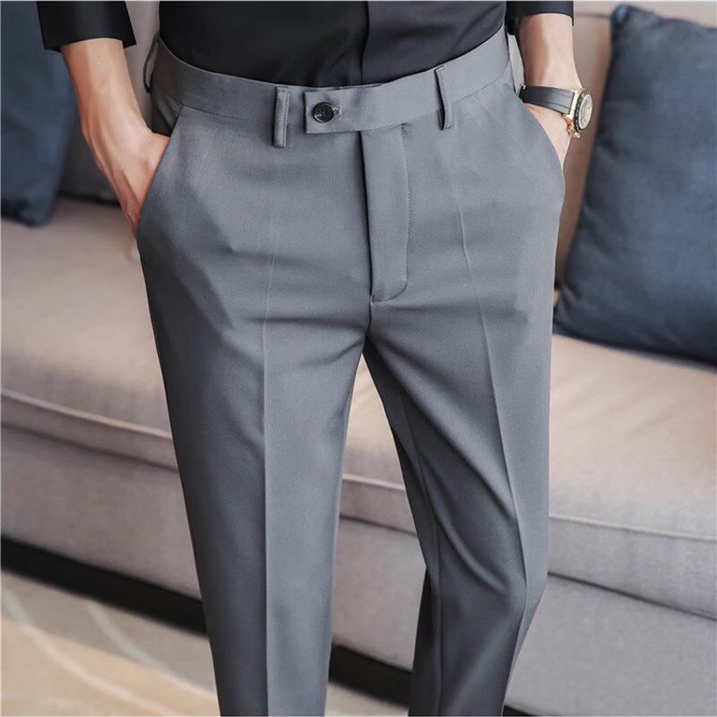 垂感九分西裤男夏季冰丝薄款修身9分裤小脚商务休闲直筒西装裤子