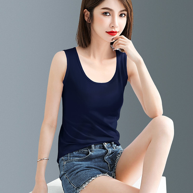 藏蓝色纯棉修身小吊带背心女内搭夏季新款纯色百搭宽肩无袖打底衫
