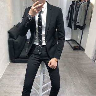 修身 休闲纯色一粒扣小西服男韩版 青年西装 套装 两件套 新款 男士 时尚