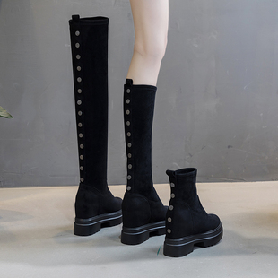 2021年秋季 内增高短靴女超高跟厚底高筒靴子秋冬过膝弹力长靴 新款