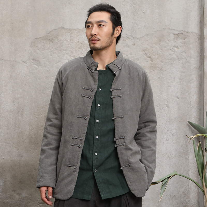 楠唐装中国风男装冬季新款棉衣中式棉袄立领盘扣外套老年棉服玄尘