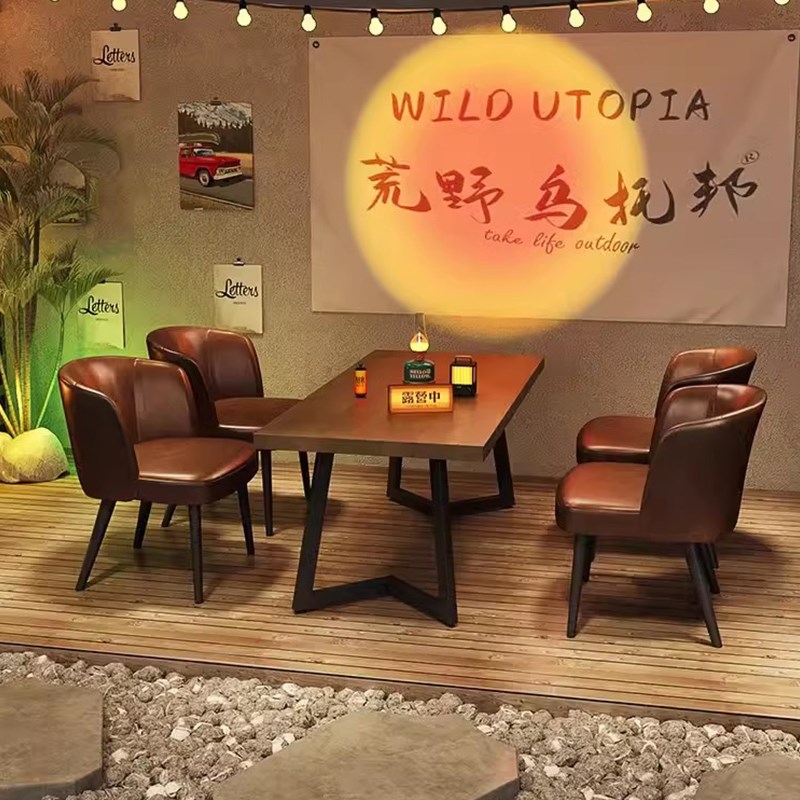 露营风酒吧散台清吧散桌工业风实木桌椅小酒馆烧烤店咖啡厅奶茶店