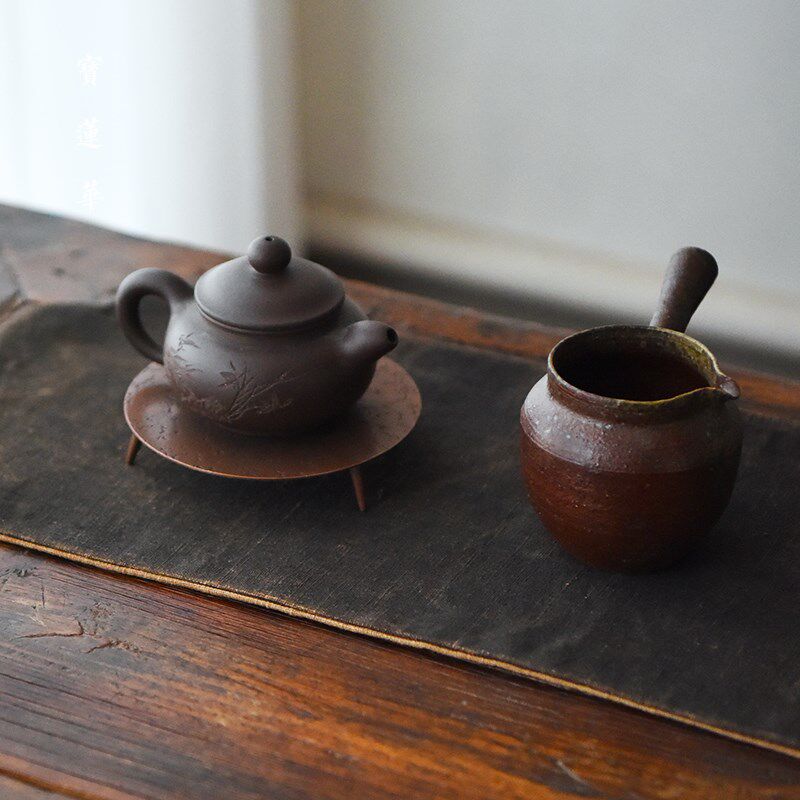 三足紫铜壶托壶架 壶承养壶垫 铜制壶托茶托杯垫隔V热垫茶垫铜茶