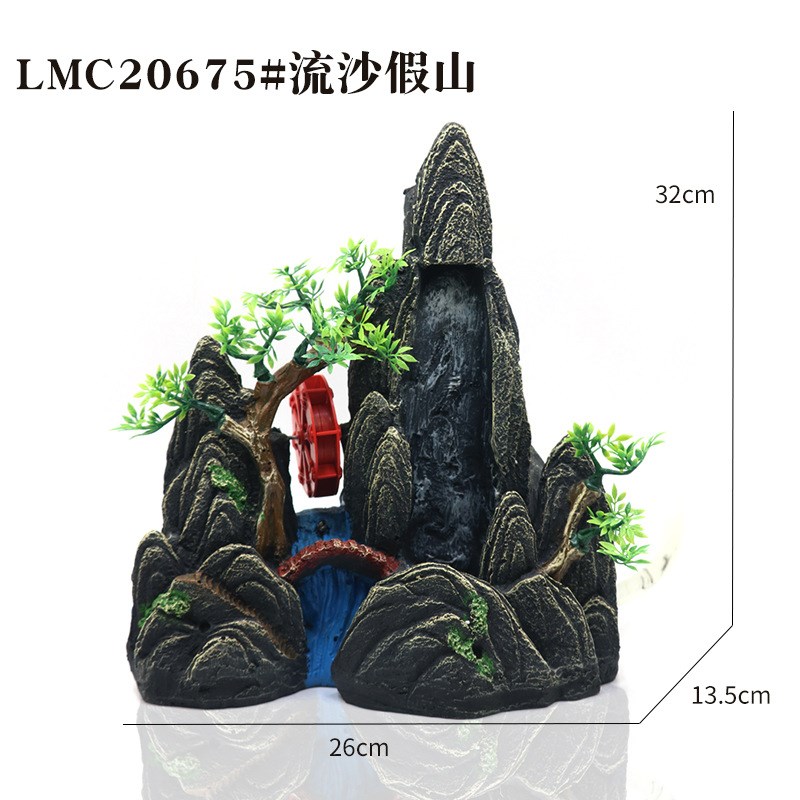 鱼缸增氧流沙假山接水泵气泵工z作水族造景假山石装饰动态山景摆