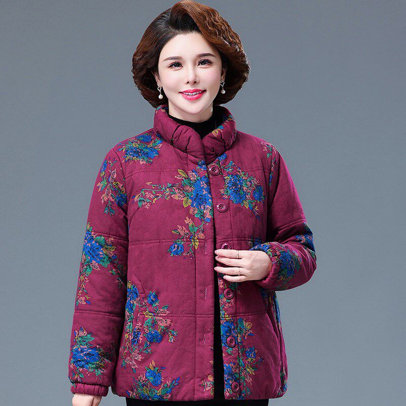 妈妈冬装全棉短款棉服新款60岁中老年棉衣女外套纯棉大码加厚上衣