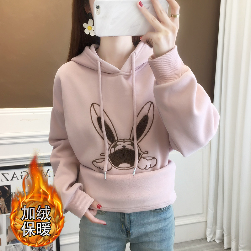 连帽加厚加绒中长版卫衣女款2023新款爆款外套韩系慵懒风上衣秋冬
