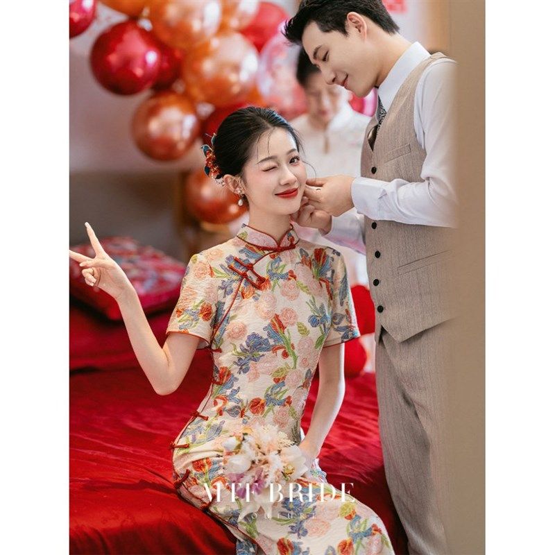 【玫瑰】新中式旗袍女2025新款新娘回门订婚礼裙敬酒服礼服裙子
