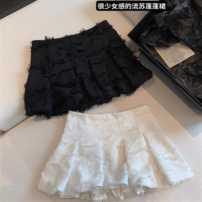 黑白两色少女流苏芭蕾裙百搭显瘦日常休闲气质蓬蓬短裙子