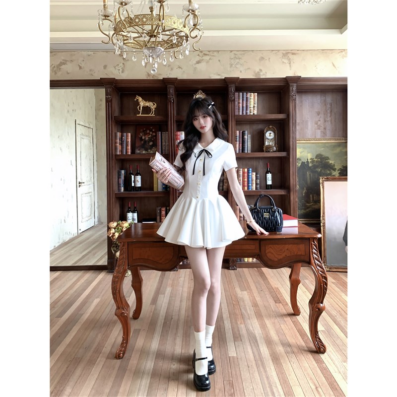 越韩小鱼 少女的心事 法式千金风白色连衣裙高级感气质显瘦蓬蓬裙