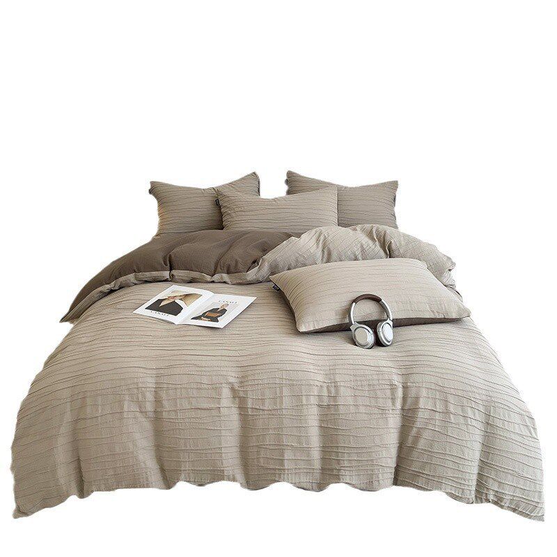 侘寂风全棉床g品四件套简约高级感褶皱水洗棉被套床单套件1.5m