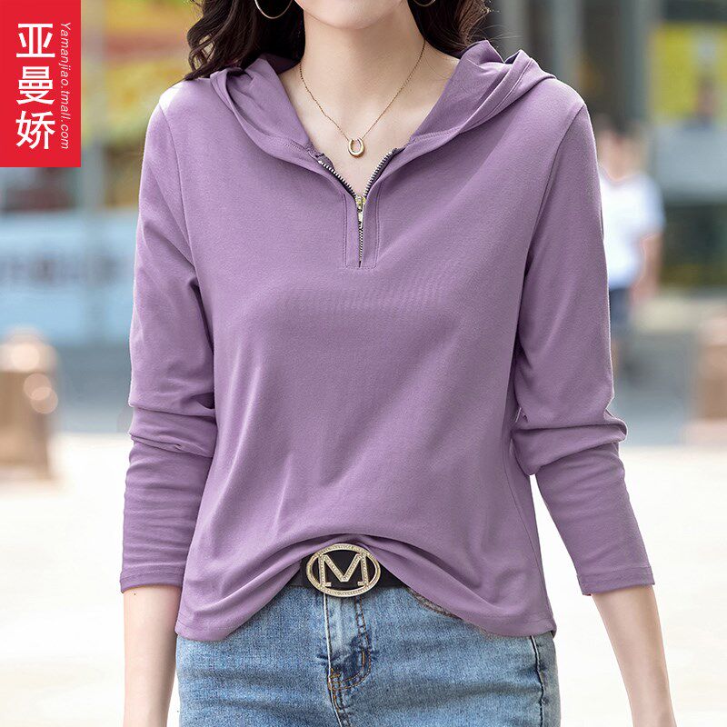 连帽t恤女春秋薄款2025年春季新款长袖卫衣女士上衣带帽大码宽松