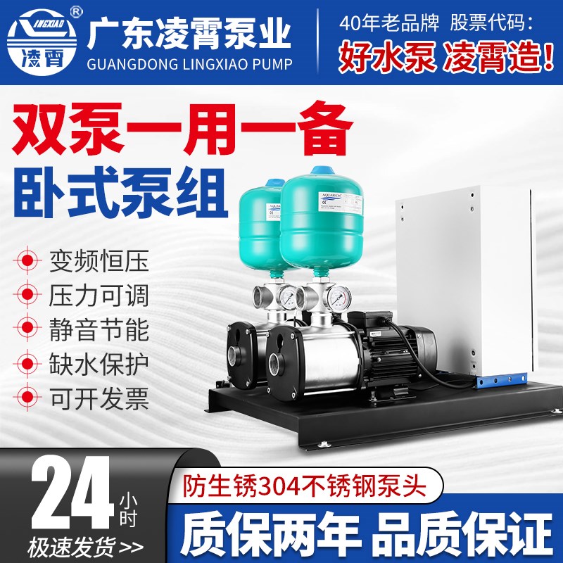 凌霄变频稳压泵一用一备学校酒店民宿新界不锈钢二次恒压双泵供水