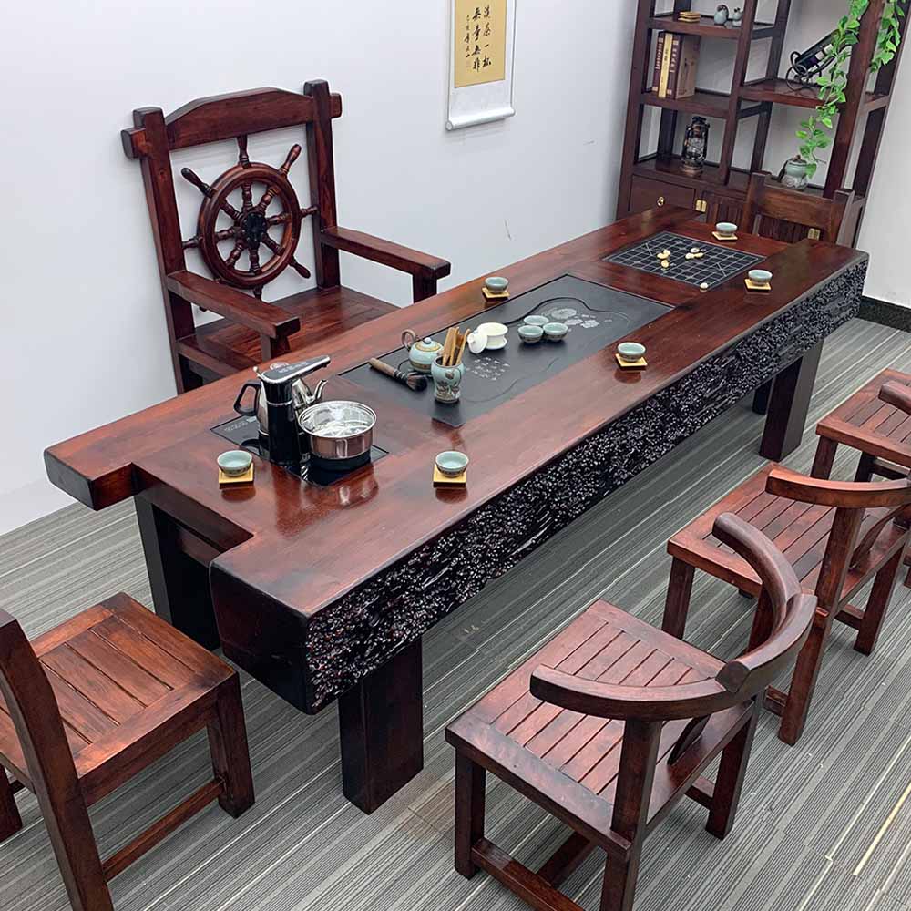 老船木龙骨茶桌椅组合实木喝茶几客厅泡茶台中式办公家具套装一体