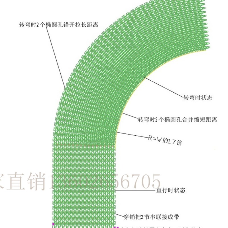 916大转弯网带链板节距25.4拐弯模块组PP食品级输送带POM蓝色白线