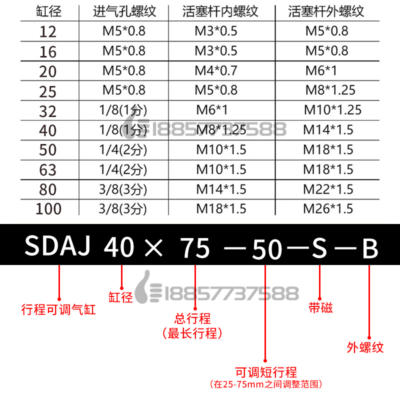 现货亚德客型SDAJ32x20x30*50X75X100-20-30-S-B可调气缸