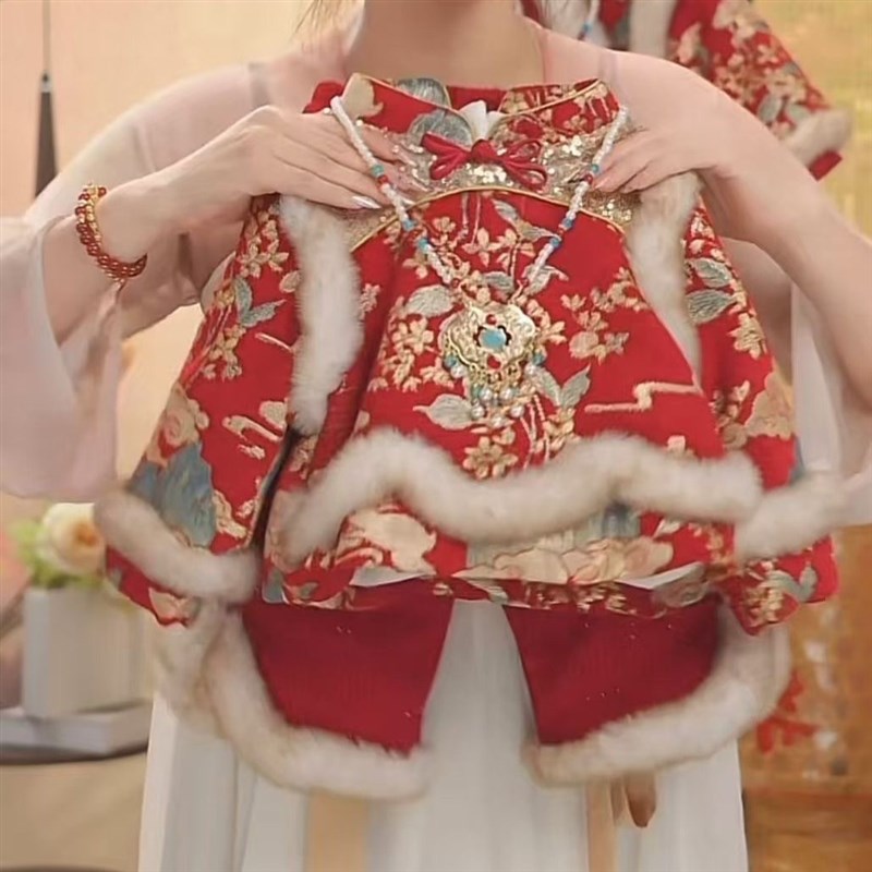 女童汉服套装冬季棉服两件套中式国风唐装小童汉服宝宝周岁拜年服