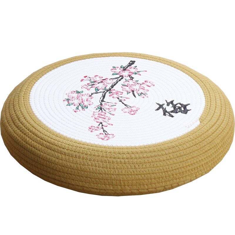 印花棉线坐垫蒲团榻榻米垫子地z板加厚圆形家用茶道茶几喝茶墩子