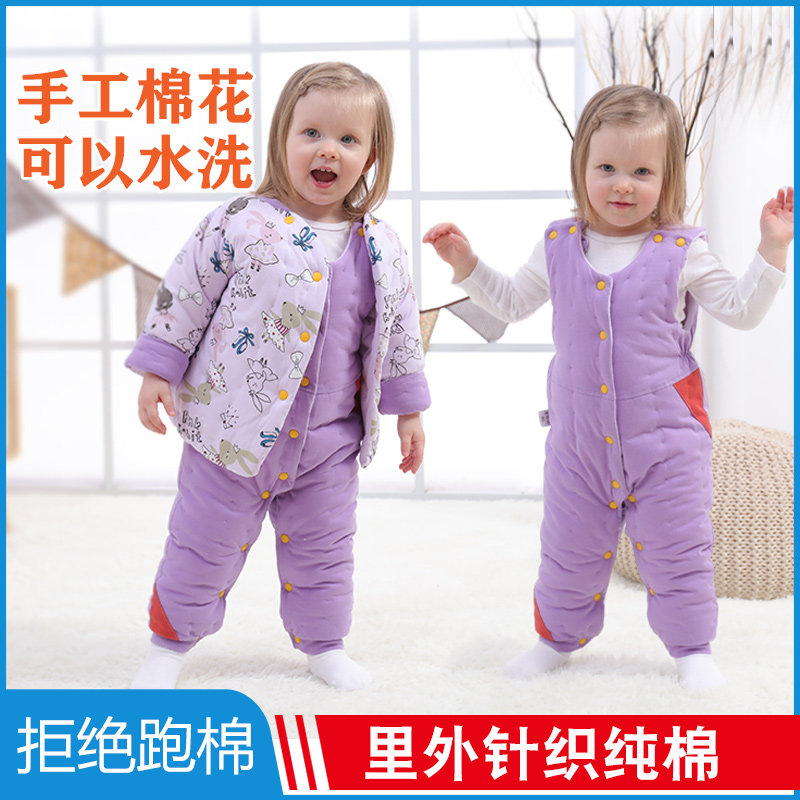冬款加厚款婴幼儿童棉衣套装男女宝宝手工纯棉花棉衣背带棉裤棉袄