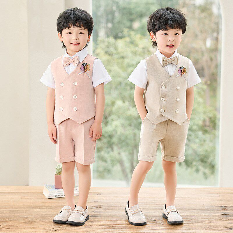 儿童西装夏款韩版马甲套装男童六一主持演出服宝宝周岁花童婚礼服