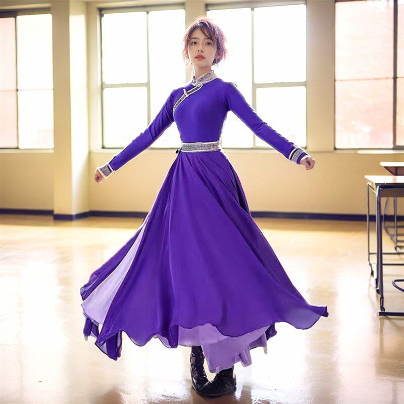 藏族舞蹈演出服装女成人半身裙大摆练功服少数民族艺考蒙族舞套装