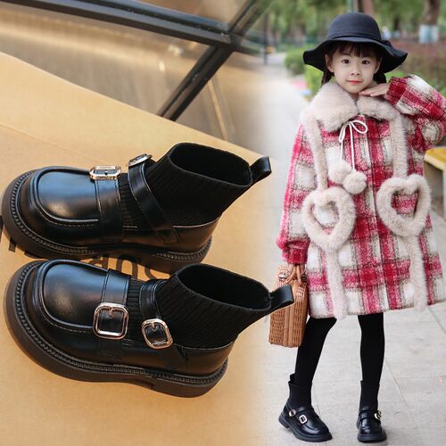 女童鞋子儿童马丁短靴子2024春秋款秋季新款皮靴大童袜靴女孩软底