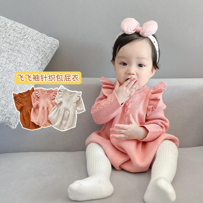 婴儿秋冬装女公主针织连体包屁哈衣服宝宝春秋装毛衣超萌洋气一岁