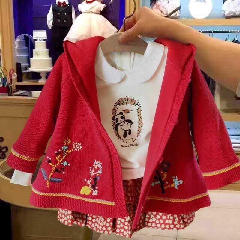 韩国专G童装 女童宝美得不可方物重工刺绣加绒毛衣斗篷 加厚外套