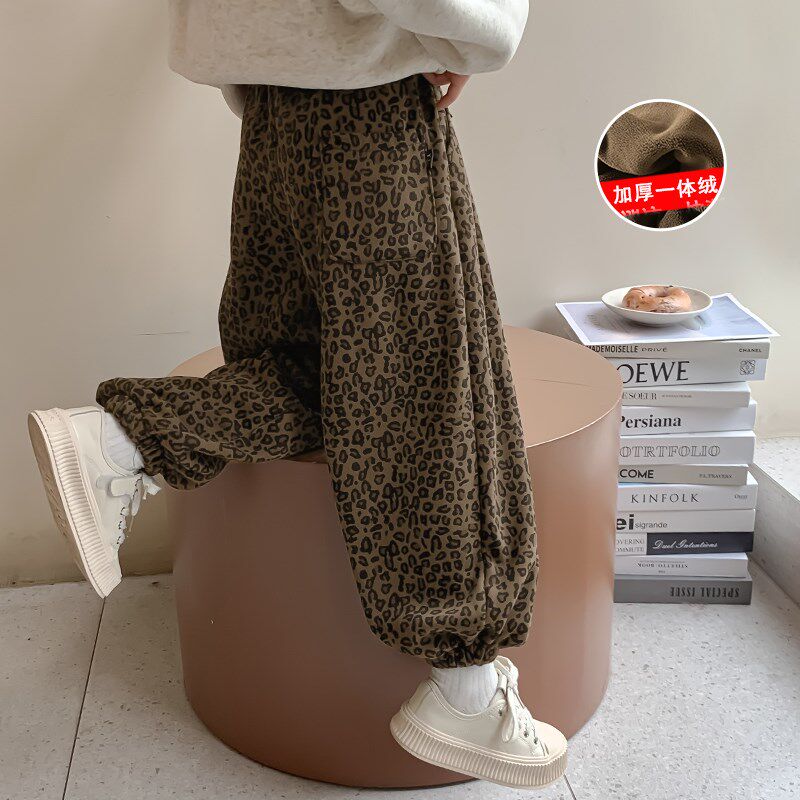 女童加绒裤子2025秋冬新款儿童休闲束脚运动裤冬季女孩宽松灯笼裤