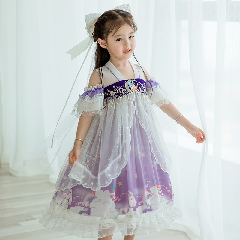 茗楠之家汉服女童夏装小女孩复古中国风改良超仙连衣裙女宝宝古装