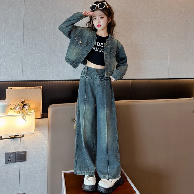 女童春装牛仔套装2025新款洋气潮酷穿搭女孩衣服春秋儿童大童女装