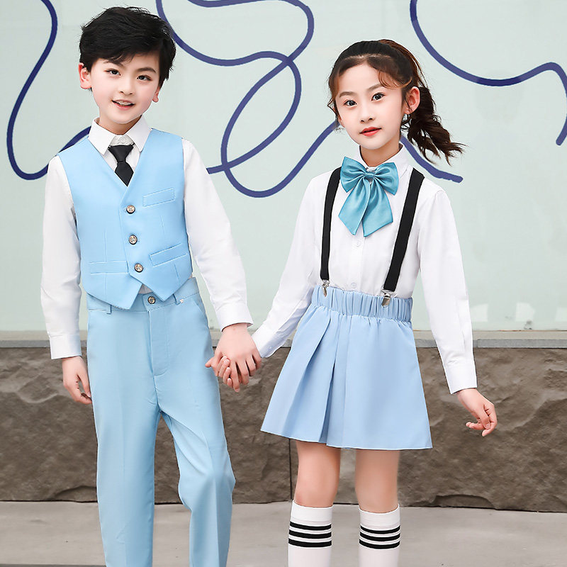 国庆儿童演出服男女童西装套装西服抱婴袋裤百褶裙小学生合唱团主