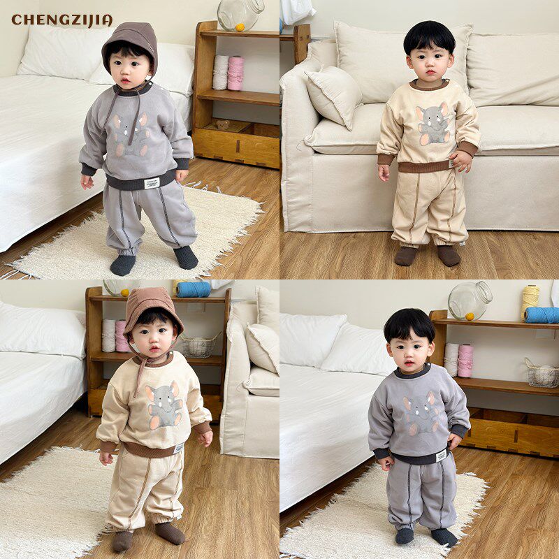 婴幼儿春秋季新款卡通卫衣长裤两件套男童休闲衣服女宝宝可爱套装