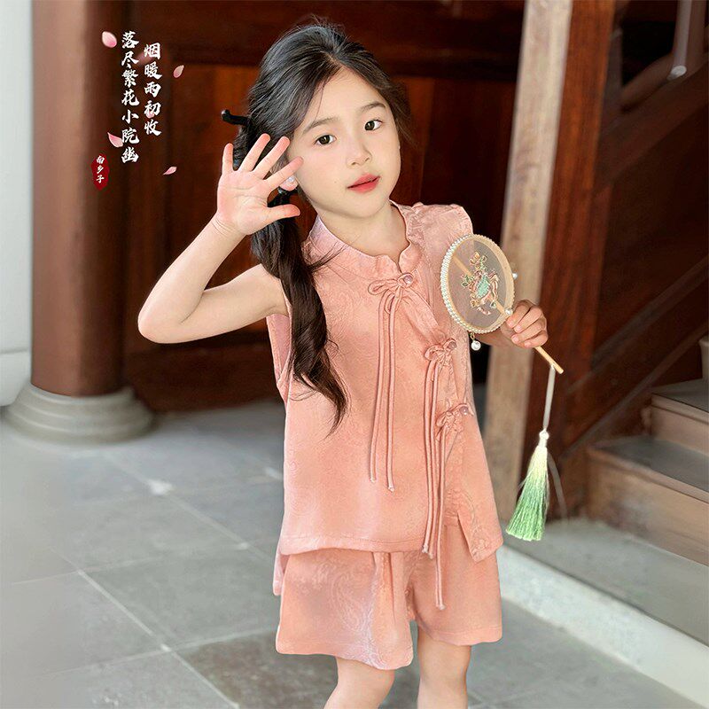 新中式女童套装夏2025新款女宝宝汉服改良背心短裤儿童国风两件套