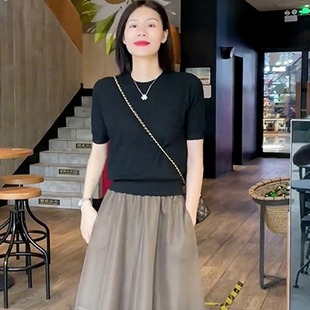 女港风上衣轻熟风气质针织衫 冰丝短袖 搭配半身裙子小衫 2025秋季