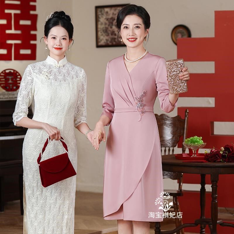 妈妈礼服高端轻奢高级感订婚晚装敬酒服2025春季新款喜婆婆婚宴装