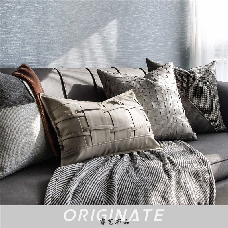 高端现代意式轻奢沙发抱枕套装酒店样板间家用拼接编织抱枕靠枕套