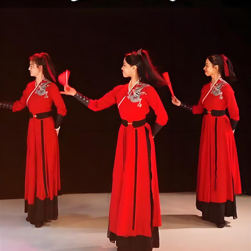 雪龙阴舞蹈表演服装扇舞服装古装男女式舞蹈服装中式鼓舞服装广场