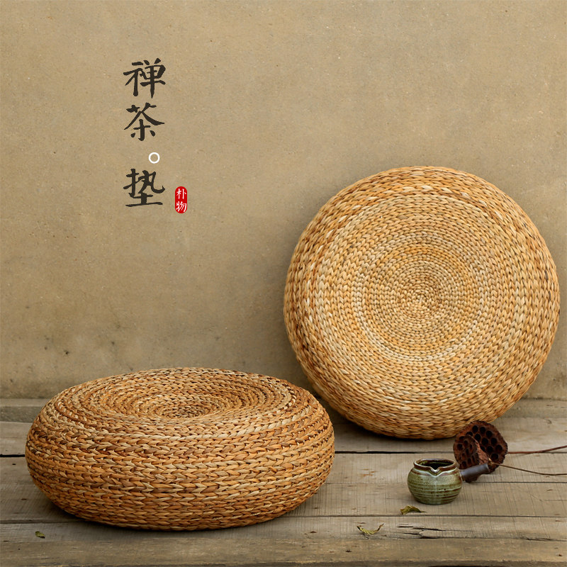 蒲团坐垫草编日式榻榻米坐垫圆形草垫子H打坐垫禅修垫地板藤编坐